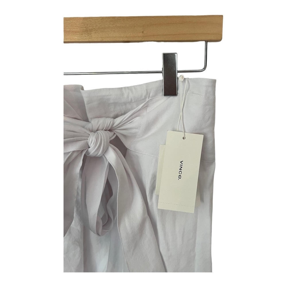 NWT VINCE. Size 00 women’s midi linen-blend skirt. White, wrap tie-front.